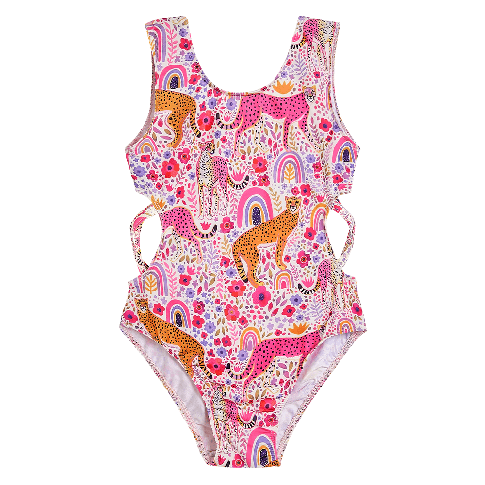 2022 Girls Forset and Leopard One-piece Swimsuits in Pink