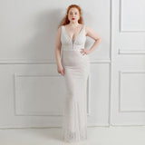 Elegant Striped Sequined Glitter Evening Party Dress Plus Size Women Mesh See Throuhg V Neck Slim Bodycon Maxi Meimaid Dress EXA Fashion