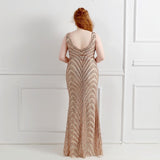 Elegant Striped Sequined Glitter Evening Party Dress Plus Size Women Mesh See Throuhg V Neck Slim Bodycon Maxi Meimaid Dress EXA Fashion