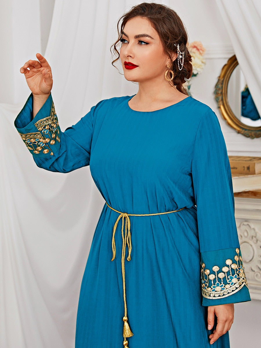 Loose Oversized Dress Women 2022 Spring Autumn Long Sleeve Embroidery Floral Solid Casual Dress Plus Size Women Clothing EXA Fashion