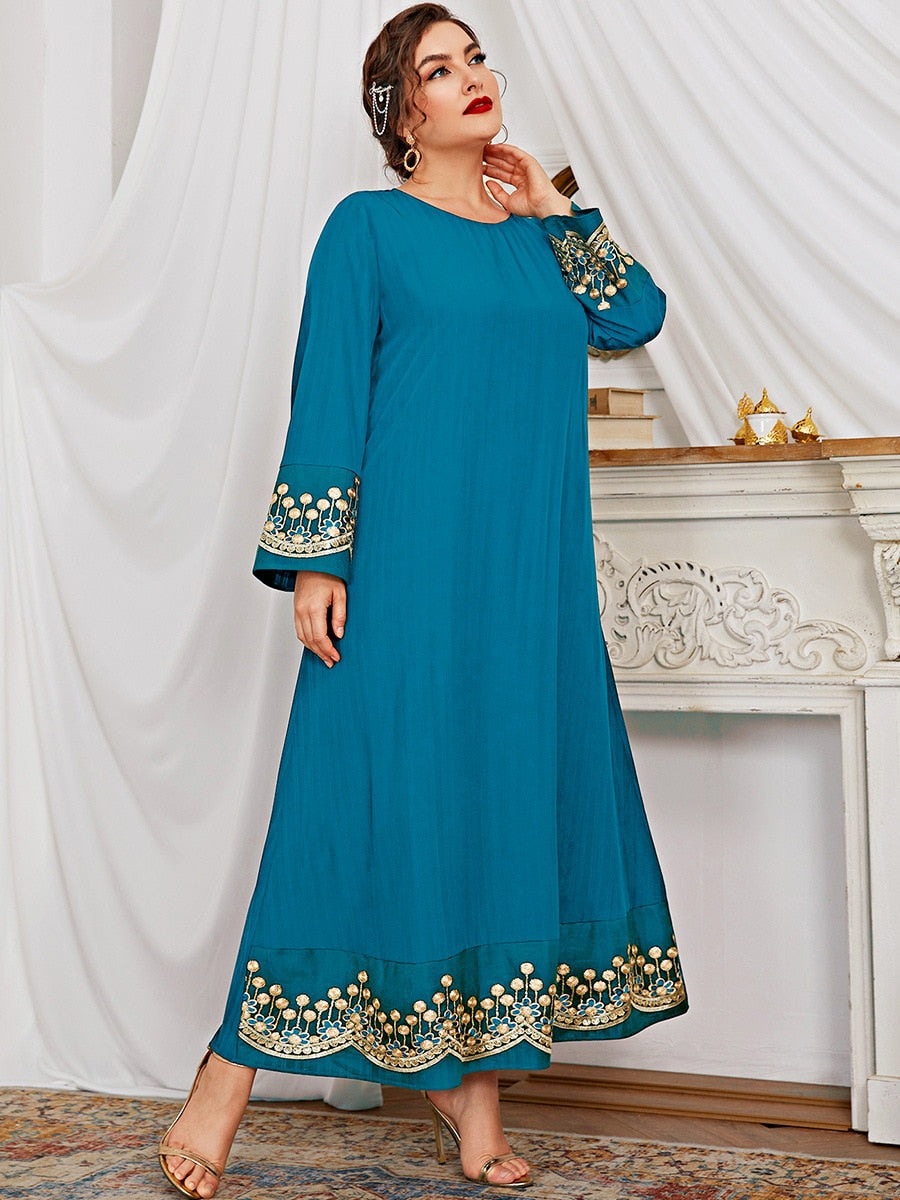 Loose Oversized Dress Women 2022 Spring Autumn Long Sleeve Embroidery Floral Solid Casual Dress Plus Size Women Clothing EXA Fashion