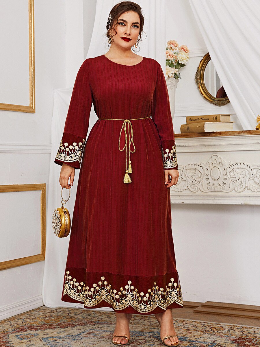 Loose Oversized Dress Women 2022 Spring Autumn Long Sleeve Embroidery Floral Solid Casual Dress Plus Size Women Clothing EXA Fashion