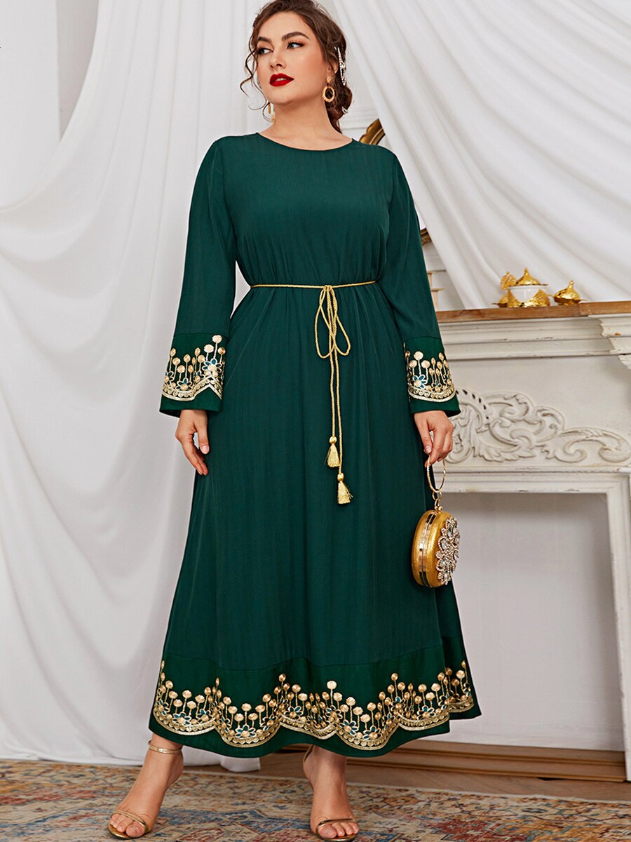 Loose Oversized Dress Women 2022 Spring Autumn Long Sleeve Embroidery Floral Solid Casual Dress Plus Size Women Clothing EXA Fashion