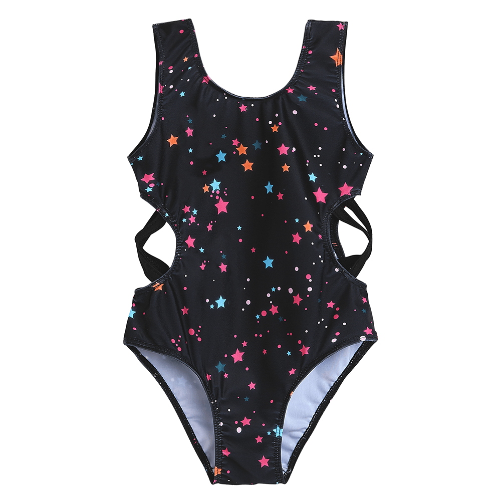 2022 Colorful Stars in Black One-piece Swimming Suits