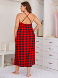 Plus Size Night Dress Women Summer Sleeveless Red Plaid Print Cross Backless Sexy Dress Big Size Home Clothes EXA Fashion