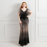 Plus Size Mother of The Bride Dresses Women V Neck Sequined Gradient Glitter Evening Party Dress Bodycon Mermaid Cocktail Dress EXA Fashion