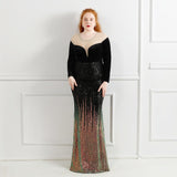 Plus Size Long Sleeve Wedding Dress Women Winter Mesh See Through Sequined Glitter Evening Party Dress Maxi Long Dresses EXA Fashion