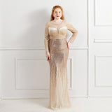 Plus Size Long Sleeve Wedding Dress Women Winter Mesh See Through Sequined Glitter Evening Party Dress Maxi Long Dresses EXA Fashion