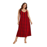 Plus Size Night Dress Women Summer Sleeveless Red Plaid Print Cross Backless Sexy Dress Big Size Home Clothes EXA Fashion