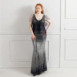 Plus Size Mother of The Bride Dresses Women V Neck Sequined Gradient Glitter Evening Party Dress Bodycon Mermaid Cocktail Dress EXA Fashion