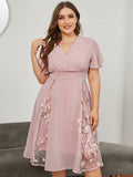 Plus Size Summer Dresses Woman 2022 V Neck Short Sleeve Embroidery Floral Chiffon Party Dresses Weddings Prom Bridesmaid Dress EXA Fashion