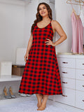 Plus Size Night Dress Women Summer Sleeveless Red Plaid Print Cross Backless Sexy Dress Big Size Home Clothes EXA Fashion